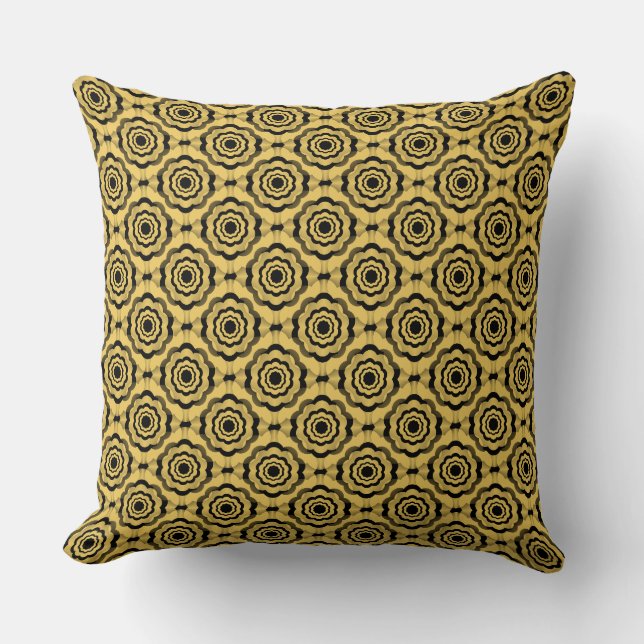 Yellow Black Flower Seamless Pattern Cushion (Front)