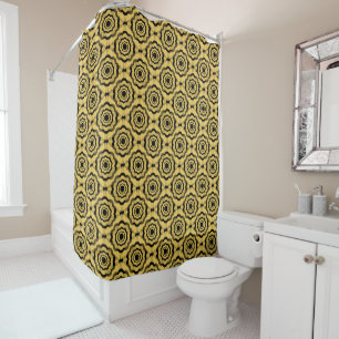 Yellow Black Flower Seamless Pattern Shower Curtain