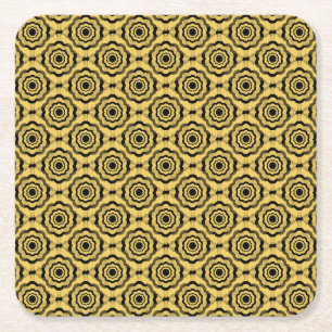 Yellow Black Flower Seamless Pattern Square Paper Coaster