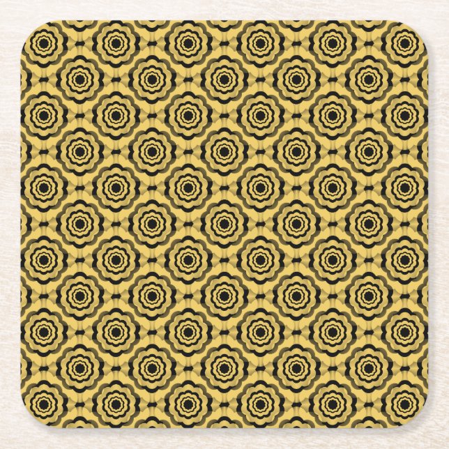 Yellow Black Flower Seamless Pattern Square Paper Coaster (Front)