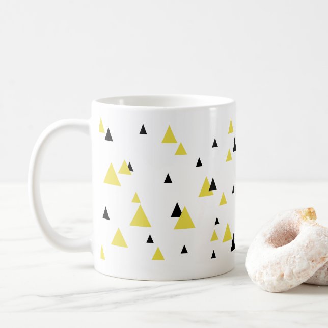 Yellow & Black Geometric Pattern Mug (With Donut)