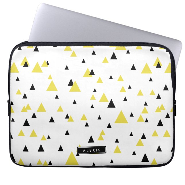 Yellow & Black Geometric Pattern Personalised Laptop Sleeve (Front)