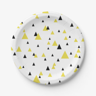 Yellow & Black Geometric Pattern Personalised Paper Plate