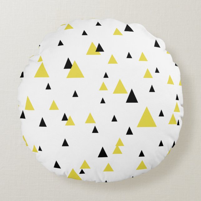 Yellow & Black Geometric Pattern Personalised Round Cushion (Front)