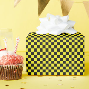 Yellow black geometric square boxes pattern wrapping paper
