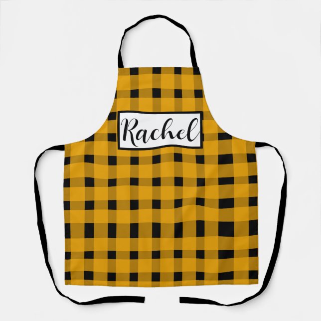 Yellow Black Gingham Personalised Apron (Front)