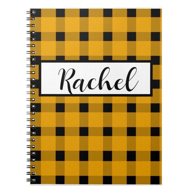 Yellow Black Gingham Personalised  Notebook (Front)