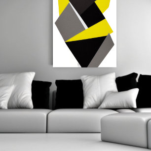 Yellow, Black & Grey 3D Abstract  Canvas Print