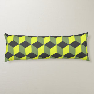 Yellow Black Grey Isometric Cube Pattern Body Cushion