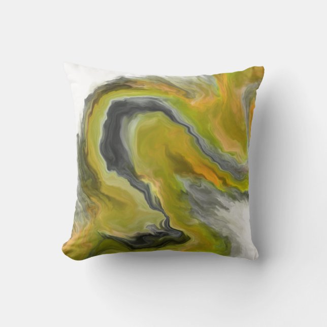 Yellow Black Grey Jewel Tone Fluid Art Painting Cushion (Front)