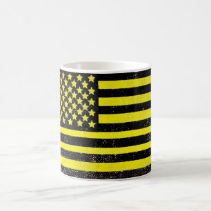 Yellow black grunge American flag Coffee Mug