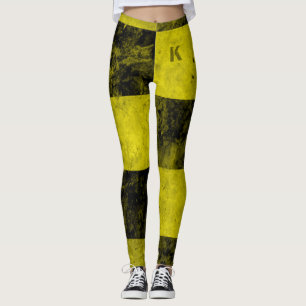 Yellow Black Grunge Tiles Monogram Personalised Leggings