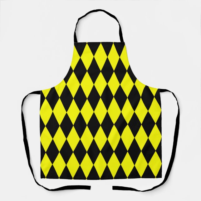 Yellow Black Harlequin Diamonds Checkers Design  Apron (Front)