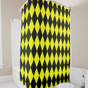 Yellow Black Harlequin Diamonds Checkers Design Shower Curtain
