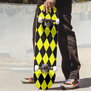 Yellow Black Harlequin Diamonds Checkers Design  Skateboard