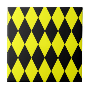 Yellow Black Harlequin Diamonds Checkers Design Tile