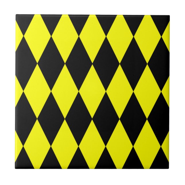 Yellow Black Harlequin Diamonds Checkers Design  Tile (Front)