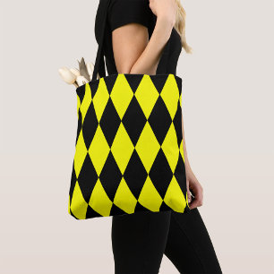 Yellow Black Harlequin Diamonds Checkers Design Tote Bag