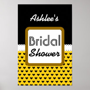 Yellow Black Hearts Theme Bridal Shower B01 Poster