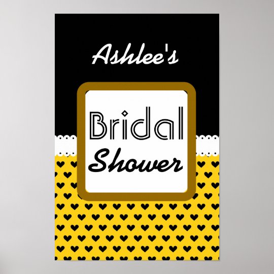 Yellow Black Hearts Theme Bridal Shower B01 Poster