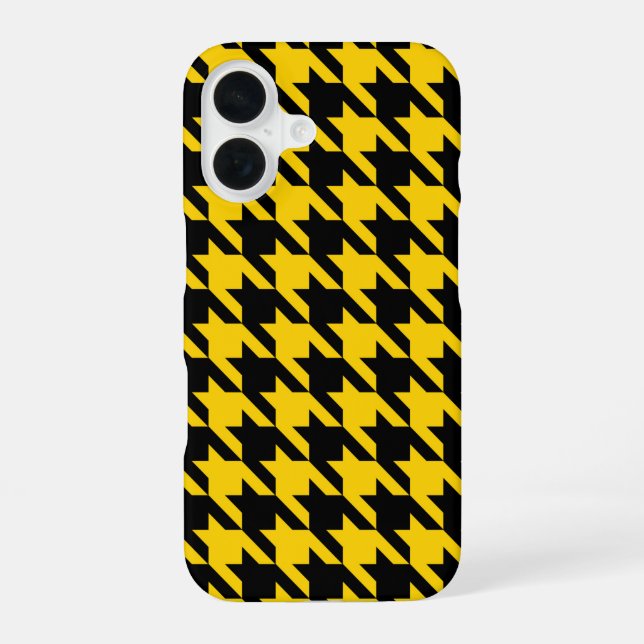 Yellow Black Houndstooth Check iPhone 16 Case (Back)