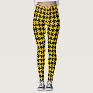 Yellow Black Houndstooth Check Leggings