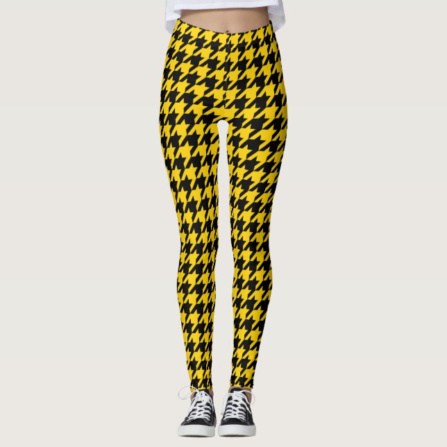 Yellow Black Houndstooth Check Leggings (Front)
