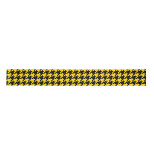 Yellow Black Houndstooth Check Satin Ribbon
