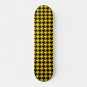 Yellow Black Houndstooth Check Skateboard