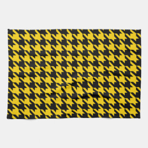 Yellow Black Houndstooth Check Tea Towel