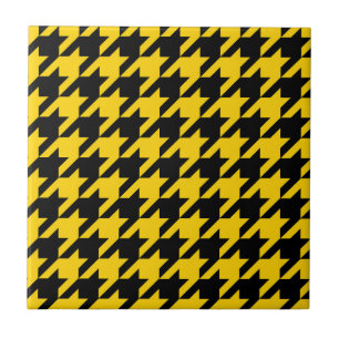 Yellow Black Houndstooth Check Tile