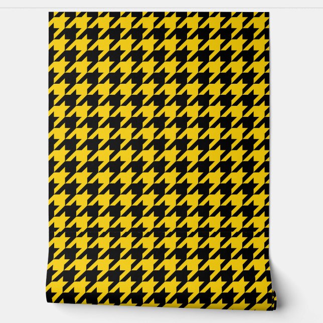 Yellow Black Houndstooth Check Wallpaper (Unrolling)