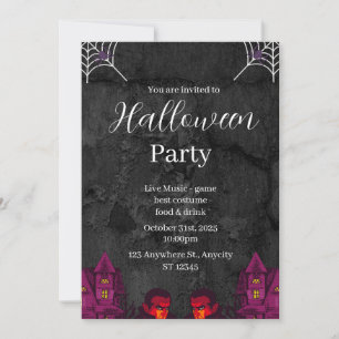 Yellow Black Illustration Halloween Party Invitation