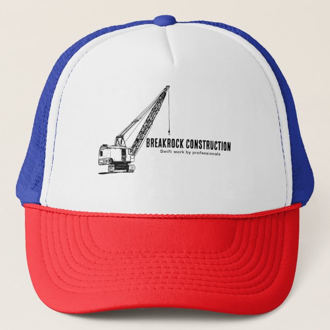 Yellow Black Illustrative Style Construction Crane Trucker Hat (Front)