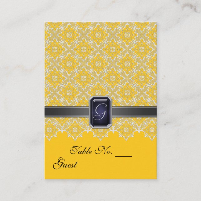 Yellow & Black Lace Wedding Table  PlaceCard (Front)