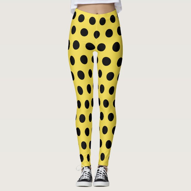 Yellow Black Ladybird Costume Spots Retro Leggings (Front)