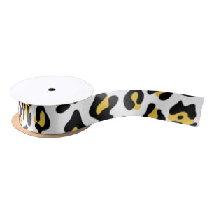 Yellow Black Leopard Animal Print Pattern Satin Ribbon