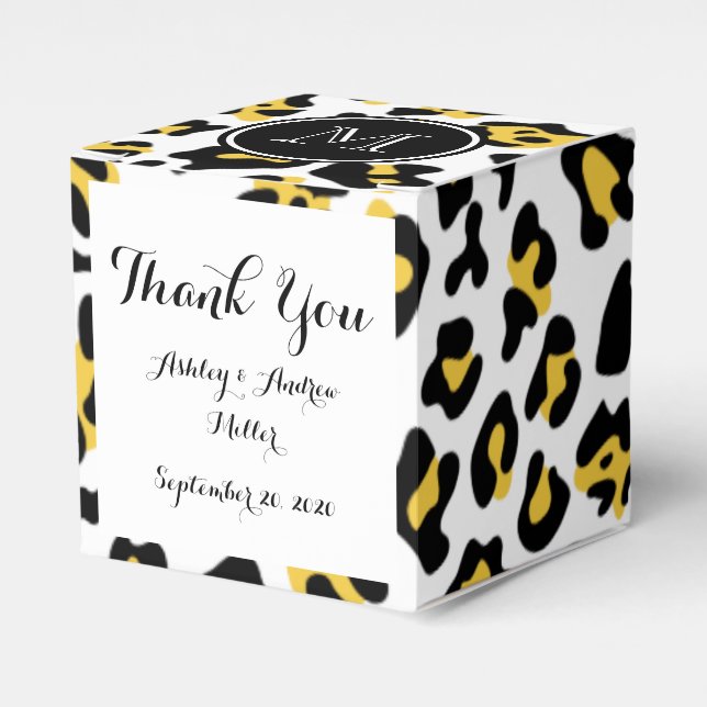 Yellow Black Leopard Animal Print with Monogram Favour Box (Front Side)