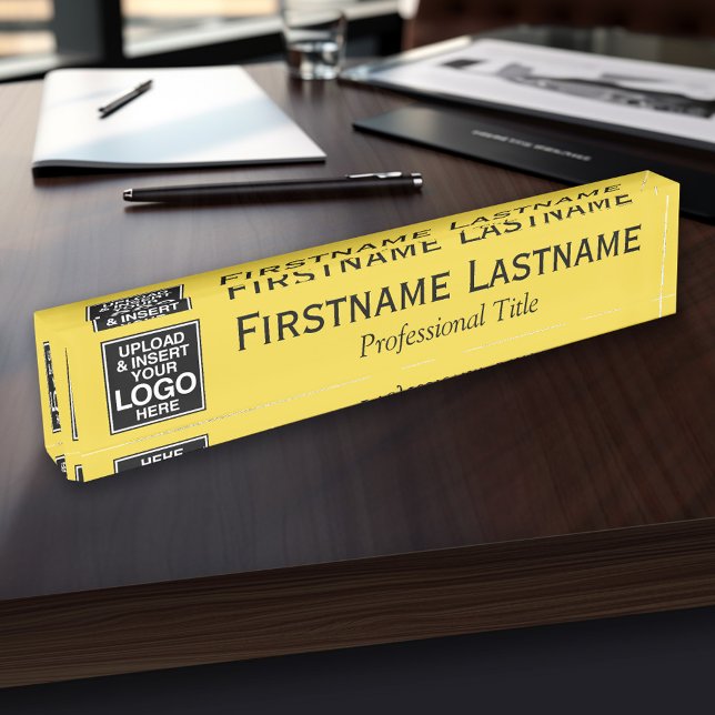 Yellow Black - Logo, Name and Professional Title Nameplate (Personalized Name Plate - Custom Logo Executive Desk Plate with Name and Professional Title)