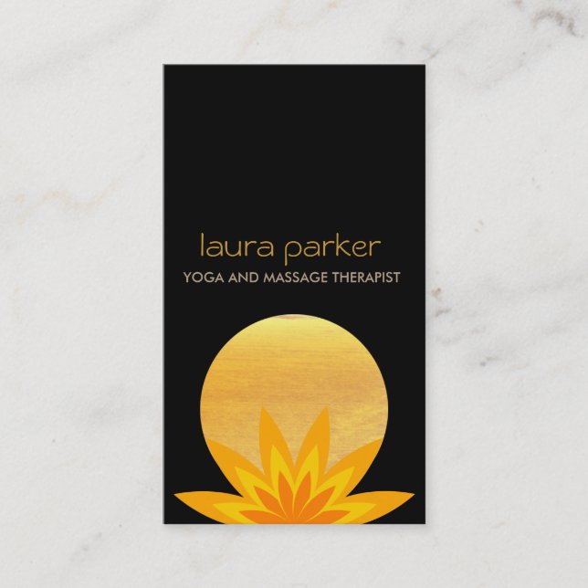 Yellow Black Lotus Flower Logo Yoga Healing Health Business Card (Front)