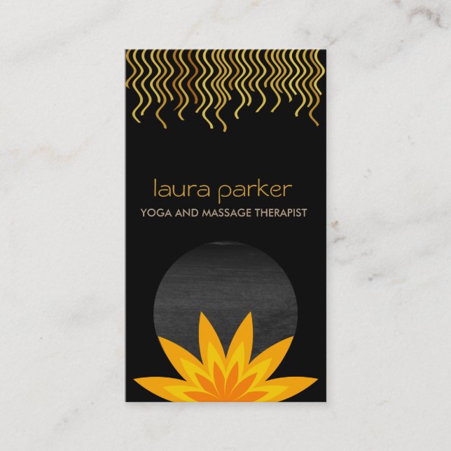 Yellow Black Lotus Flower Logo Yoga Healing Health Business Card (Front)
