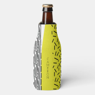 Yellow & Black Mix Geometric Pattern Personalised Bottle Cooler