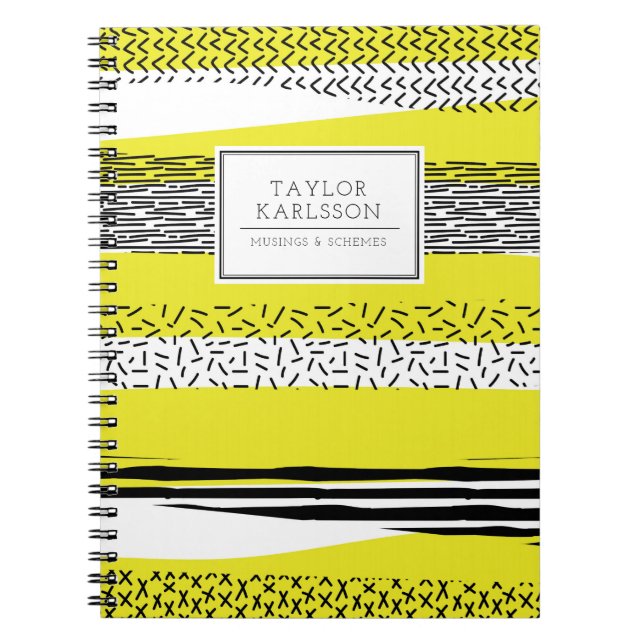 Yellow & Black Mix Geometric Pattern Personalised Notebook (Front)