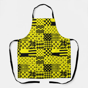 Yellow Black Mixed Patterns Patchwork Design Apron
