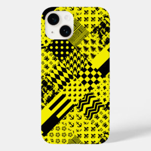 Yellow Black Mixed Patterns Patchwork Design Case-Mate iPhone 14 Case