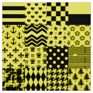 Yellow Black Mixed Patterns Patchwork Design Fabric