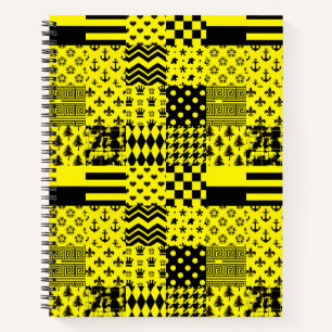 Yellow Black Mixed Patterns Patchwork Design Notebook
