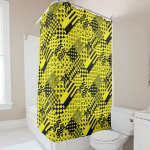 Yellow Black Mixed Patterns Patchwork Design  Shower Curtain