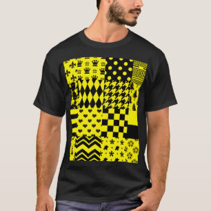 Yellow Black Mixed Patterns Patchwork Design  T-Shirt