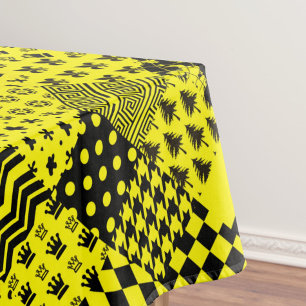 Yellow Black Mixed Patterns Patchwork Design Tablecloth